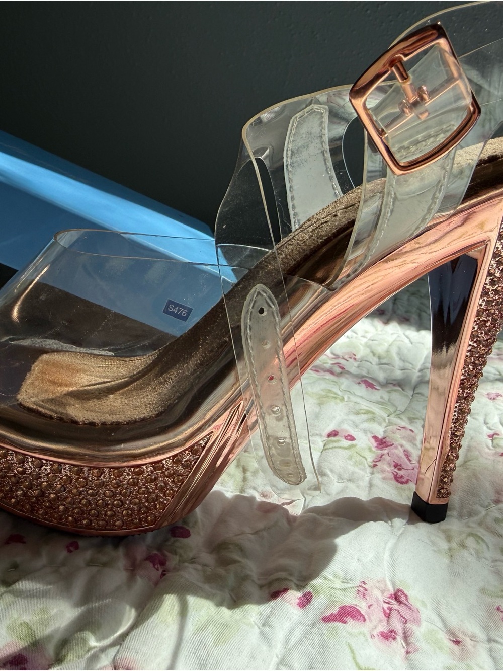Rose Gold Platform Heels with Clear Straps - Picture 3 of 8